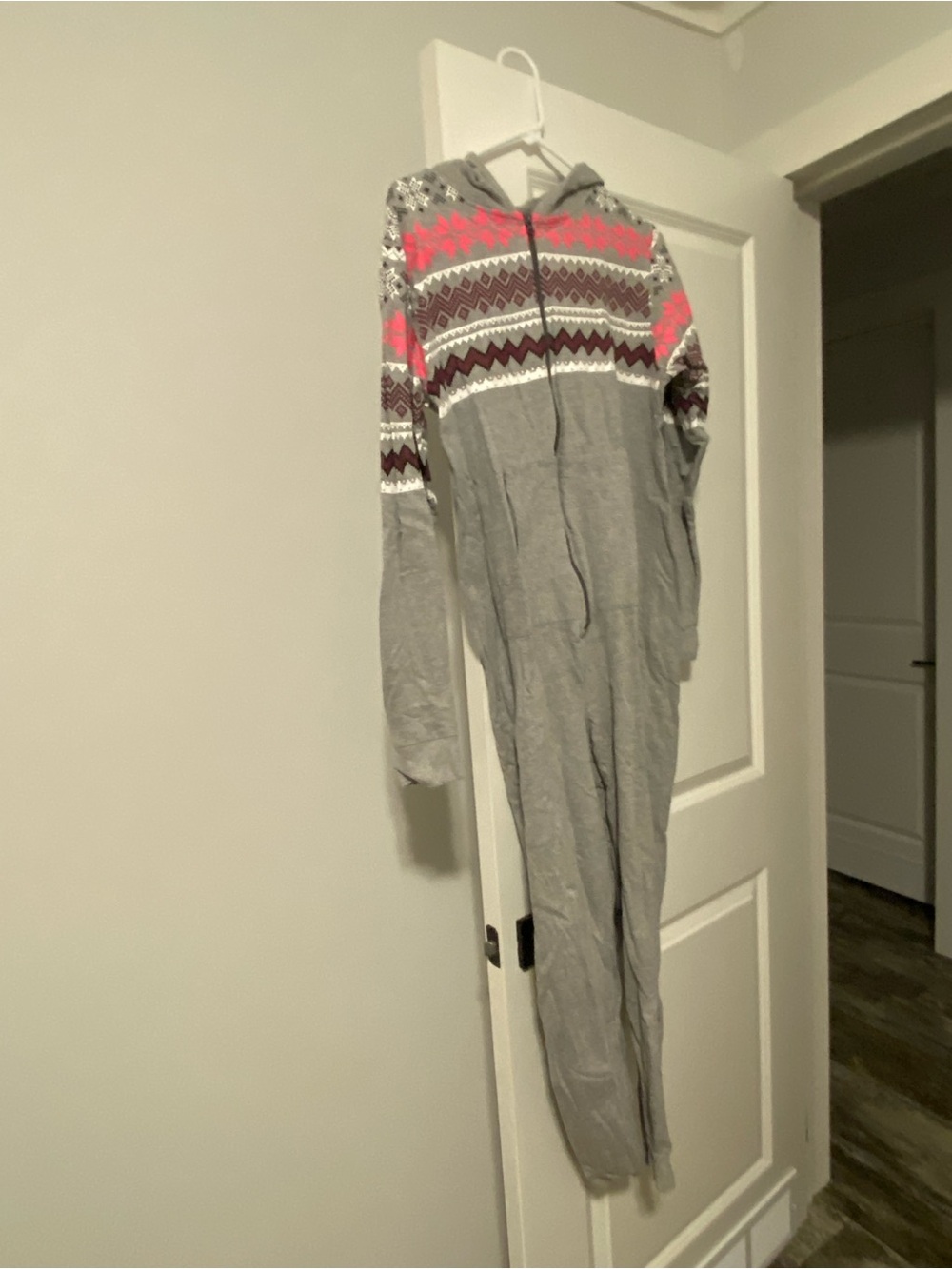 Rue21 Gray Onesie Pajama with Pink and Maroon Fair Isle Pattern
